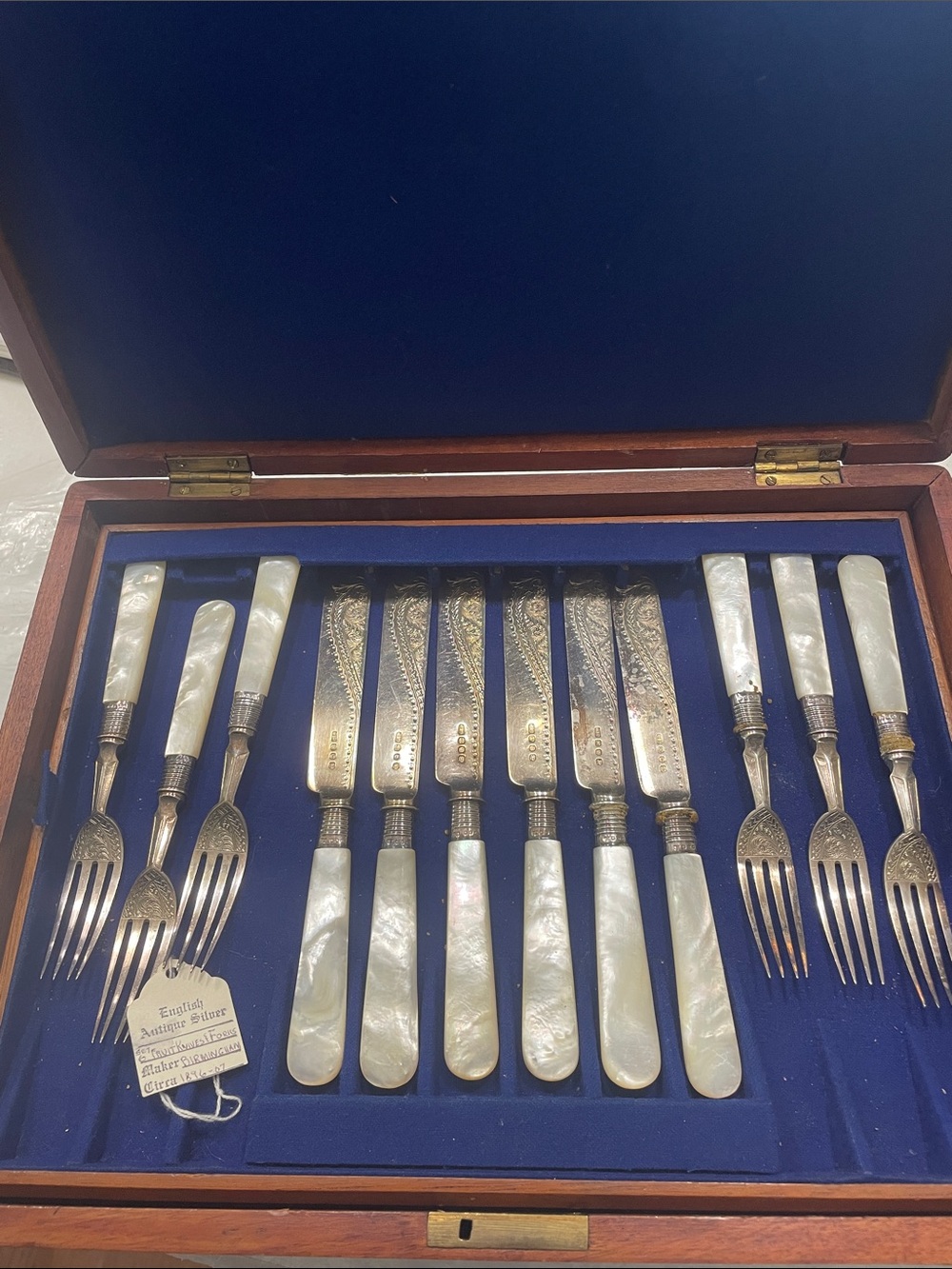 Antique Sterling Silver and Mother of Pearl Fruit Set